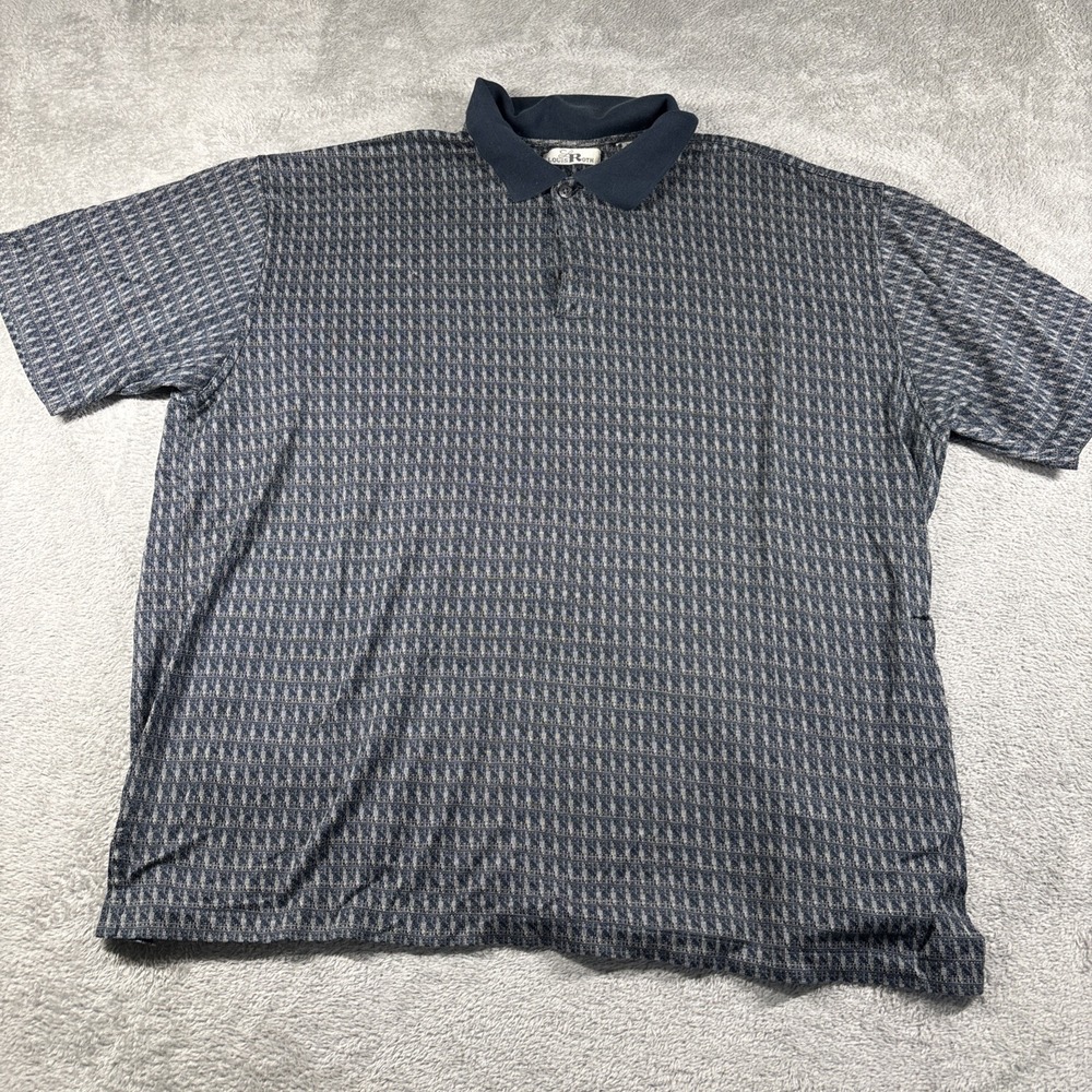 Louis Roth Polo Shirt Navy Pattern 90s Vtg Cotton Slight Faded Size 2XL